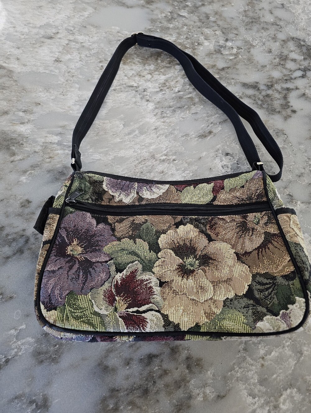 Danny K Beverly Hills Floral Tapestry Crossbody Bag Woven Pansy Purse Made in US